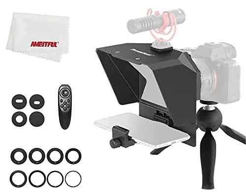 AMBITFUL Teleprompter Kit Tragbarer Inscriber Handy Teleprompter Artefakt Video mit Fernbedienung für Telefon- und DSLR-Aufnahme (Mini-Teleprompter + Mini-Stativ)