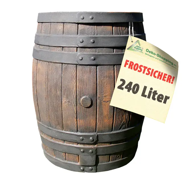 REGENTONNE REGENFASS WASSERFASS REGENWASSERBEHÄLTER REGENWASSERFASS GARTENFASS DESIGNREGENTONNE Eichenfass-Optik (240L)
