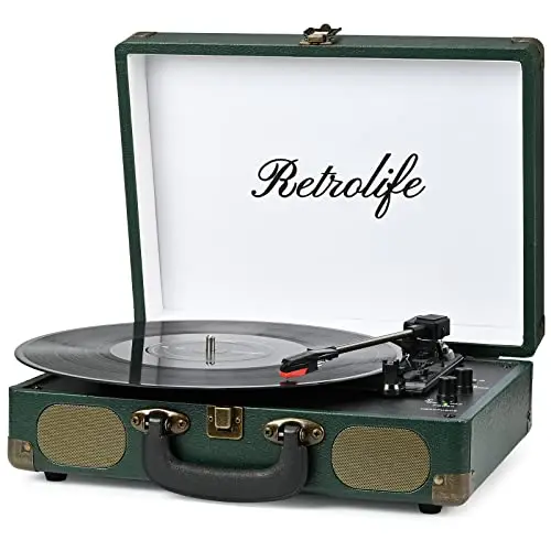 Vinyl Plattenspieler 3-Gang 33/45/78 U/min Bluetooth Koffer Tragbarer Schallplattenspieler mit Riemenantrieb und eingebauten Lautsprechern RCA Line Out AUX in Kopfhöreranschluss Vintage Turntable
