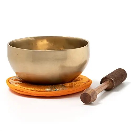 Tibetische Klangschale I ca. 400 g I für Achtsamkeit, Yoga, Meditation, Grundschule, Kindergarten I Inkl. Klöppel/Pad I Handgeschmiedet I Fair Trade aus Nepal