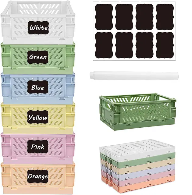 6 Stücke Klappbox Klein, Plastik Klappkiste Klein 15 x 9.8 x 5.7 cm, Stapelbare Klappkorb Aufbewahrungskiste, Klappboxen Faltbar Stabil Aufbewahrungsbox Klappbar für Regal Klassenzimmer