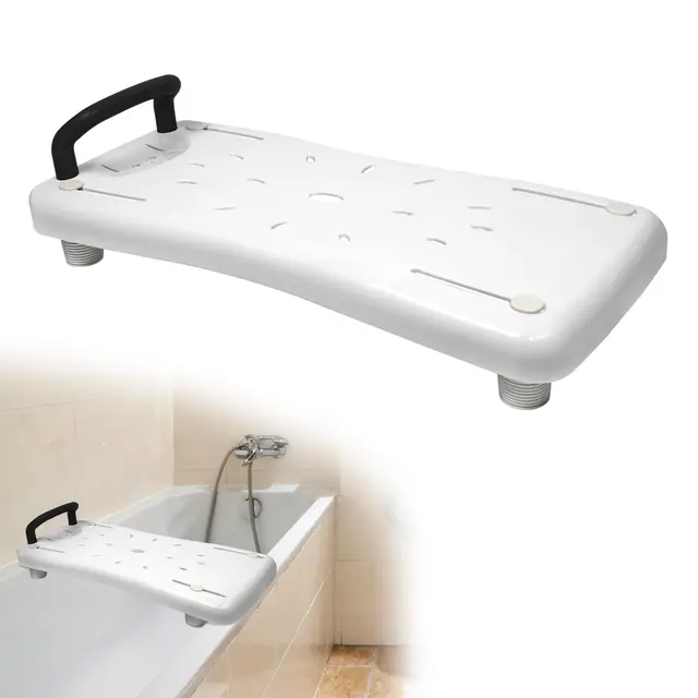 Badewannensitz Senioren 70x31cm Badewannenbrett zum Sitzen Verstellbar 41-63cm Sitzbrett Wannenbrett Badewanne Brett Duschbrett Seifenablage & ergonomischer Griff bis 150KG - Schwarz Griff