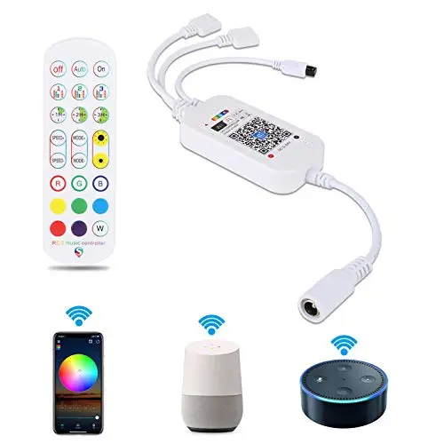 WiFi LED Smart Controller mit Fernbedienung, LUXONIC Wireless RGB WIFI Controller für LED Streifen Smartphone WLAN Control Box für RGB LED Bänder Stripes Band Lichter, Kompatibel mit Alexa Google Home