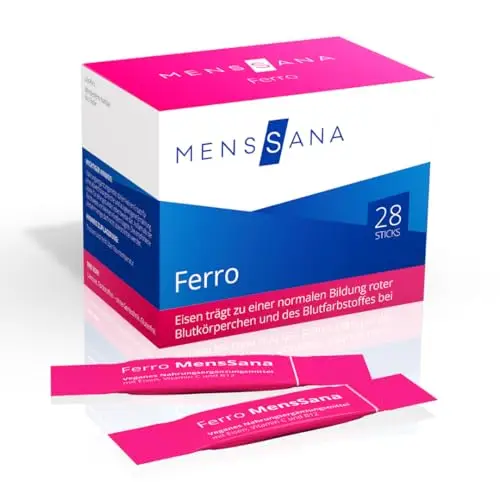 Ferro MensSana Eisen-Direktsticks – vegan mit Holunderbeergeschmack – Eisen Pulver mit Vitamin C und Vitamin B12