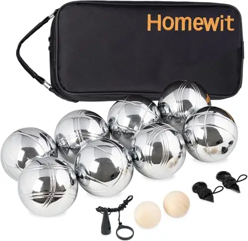 Homewit Boule Set mit 8 Metall Kugeln, Profi Boccia Kugeln mit Tragetasche, Petanque Set für Erwachsene, Gartenspiel Outdoor für Familie, Strand, Camping & Freizeit