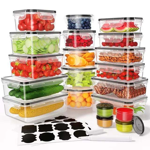 KEMETHY Frischhaltedosen mit Deckel, 40 Teile Vorratsdosen Set (20 Behälter & 20 Deckel),Meal Prep Boxen, Auslaufsicher Aufbewahrungsbox mit deckel Küche mit Etiketten und Markierstift
