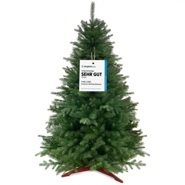 Weihnachtsbaum künstlich 180cm 100% PE Spritzguss - TESTSIEGER - Naturgetreu, dichte Zweige, Künstlicher Weihnachtsbaum mit Holzständer und Aufbewahrungstasche – Tannenbaum künstlich von Pure Living