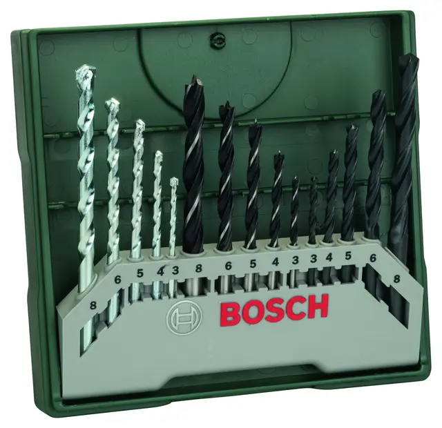 Bosch Accessories Bosch 15tlg. Mini-X-Line Spiralbohrer Mixed-Set (Holz, Stein und Metall, Zubehör Bohrmaschine)