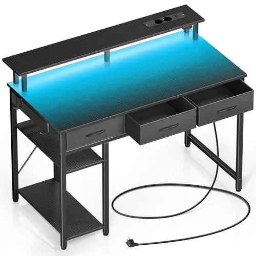 Rolanstar Gaming-Schreibtisch mit Schubladen, LED und Steckdosen