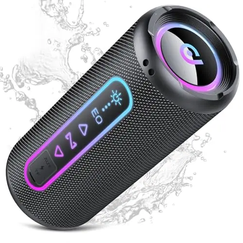 Bluetooth Lautsprecher mit Licht, 25W Musikbox Bluetooth 5.4 mit Dualen Bass-Treibern, 24H Akku Boxen, TWS Koppelbar Stereo Sound, IPX7 Wasserdicht, Tragbarer Speaker für Party Outdoor Reisen, AUX/TF