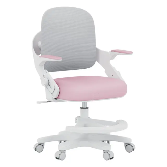 MARK ADLER Junior 4.3 Kinder Bürostuhl – Ergonomischer Kinderdrehstuhl – Mitwachsender Kinderstuhl 90–150 cm – Verstellbare Rückenlehne – Mit Fußstütze – Klappbare Armlehnen 0–90° - Rose/Grau