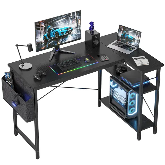 BEXEVUE L-förmiger Gaming-Schreibtisch 100x70 cm Schwarz
