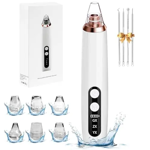 Porenreiniger Gesicht Mitesserentfernung, Porensauger Gesicht Mitesser Entferner Sauger Nase Akne Pickelsauger mit 3 Saugstufen und 6 Köpfe Blackhead Remover