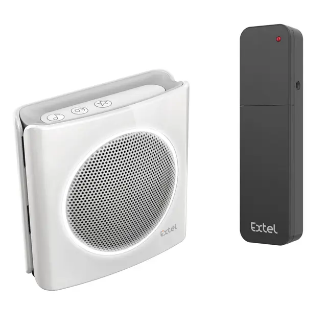 Extel diBi More Funk-Klingelerweiterung, Universal-Funkgong & Klingelverstärker, 200 m Reichweite, kompatibel mit Türsprechanlagen & Klingeln, LED-Blitz, 6 Melodien, Weiß