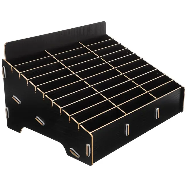 Operitacx Holz Handy Aufbewahrungsbox mit 30 Fächern, Smartphone Sammelbox für Schule, Büro und Klassenraum, Desktop Organizer für Handys, Schreibwaren und Kleinteile, Schwarz