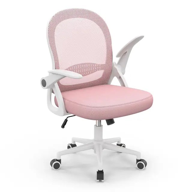naspaluro Bürostuhl, Ergonomischer Schreibtischstuhl mit Atmungsaktiv Netzbespannung, Hochklappbare Armlehnen, Höhenverstellbarer, Computerstuhl, Leichter Stuhl, 360° Drehstuhl, Rosa