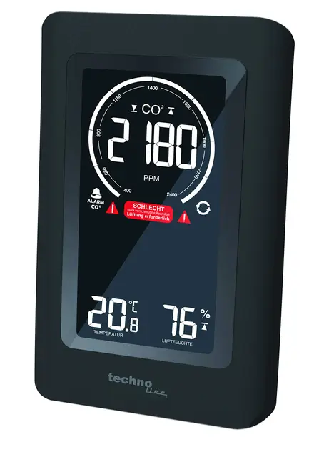 Technoline Co2 Messgerät WL1030, CO2-Anzeige, mit grafischen Lüftungsempfehlungen, NDIR schwarz