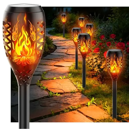 Solarleuchten für Außen Gartendeko, 6 Stück Streichholzspiel-Design Solar Fackel Gartenfackeln, IP65 Wasserdicht Solarlampe Garten Deko für Außen Weg, Hinterhöfe, Rasen Beleuchtung