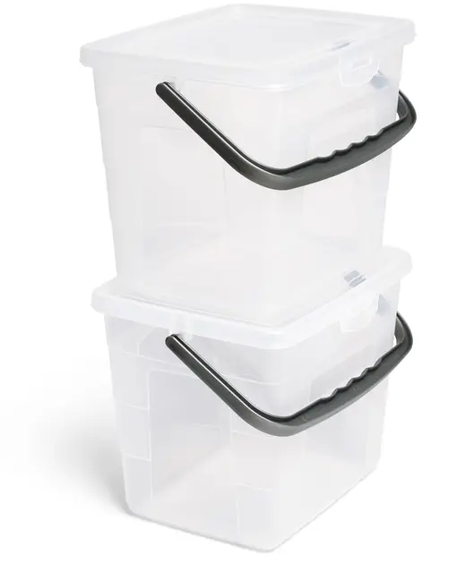 Novaliv 2X Waschmittelbox mit Deckel 4 Liter I Transparent I 23,5 x 18 x 18,5 cm I Box Waschpulver Aufbewahrungsbox mit Henkel Waschmittel Aufbewahrung Waschmittelbehälter Waschpulverbehälter