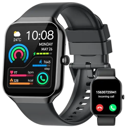 Smartwatch Herren Damen, 1.96" Fitnessuhr Pulsuhr Schlafmonitor Schrittzähler Uhr, Smart Watch Bluetooth Anrufe,113+Sportmodi Sportuhr Laufuhr,IP68 Wasserdicht Fitness Tracker für iOS Android Schwarz