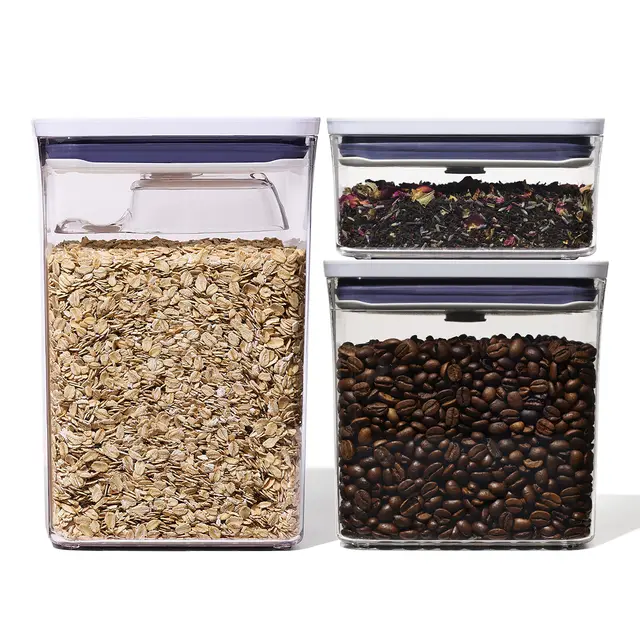OXO Good Grips 3-teiliges rechteckiges POP-Behälter-Set mit Löffel, Set 1.6L + 2.6L + Schaufel