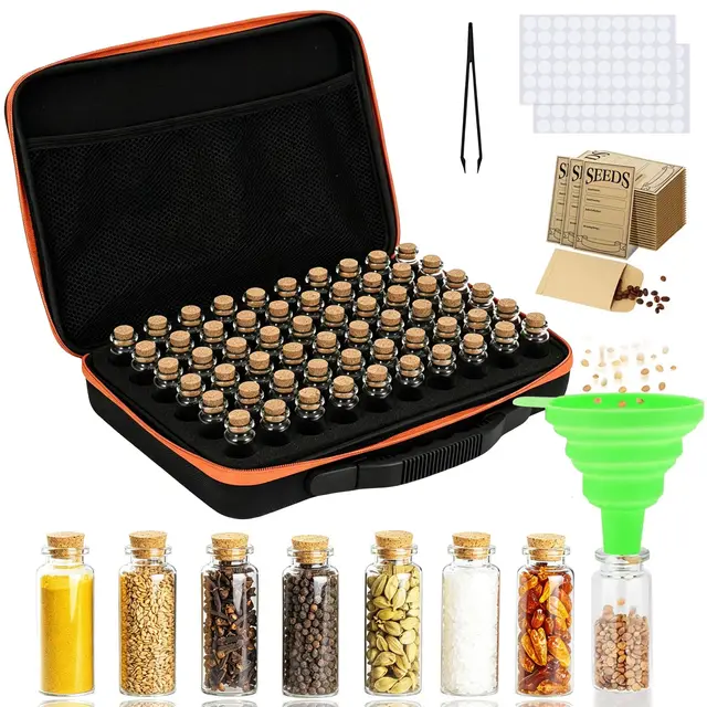 60 Slots Saatgut Aufbewahrungsbox, Samen Organizer mit 10 Samentütchen, Etiketten Aufklebern und Trichter, Seed Storage für Gemüsesamen, Blumensamen und Kräuter Samen, Fallfest, Sonnenschutz