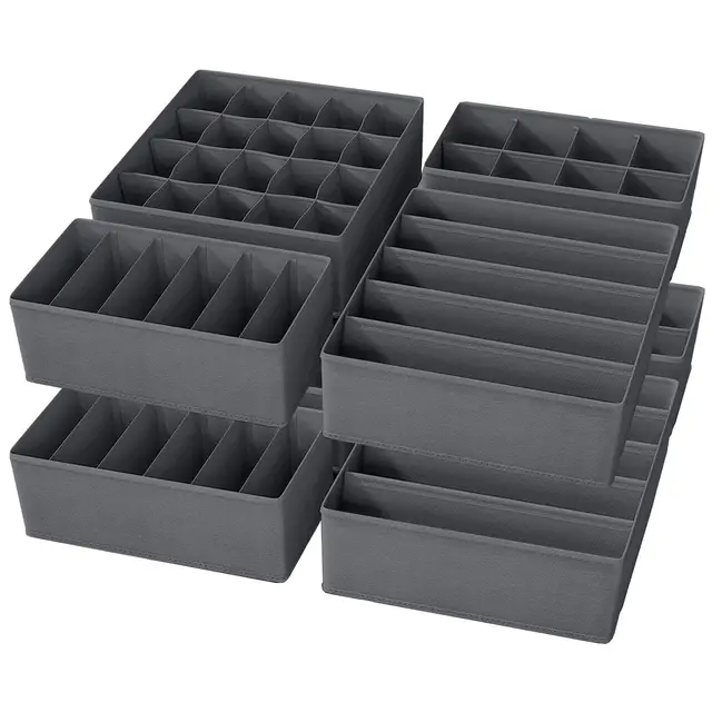 Yucch 8er Set Unterwäsche Organizer – faltbare Stoffboxen für Schubladen mit 5/6/8/20 Fächern, platzsparendes Ordnungssystem für BHs, Socken und Krawatten – Grau