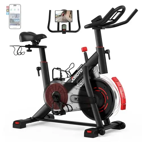 JOROTO Heimtrainer Fahrrad mit App & Bluetooth, leiser Magnetwiderstand, Indoor Cycling Bike mit bis 150kg, Hantelständer & Flaschenhalter, LCD-Display, Fitnessbike für Zuhause
