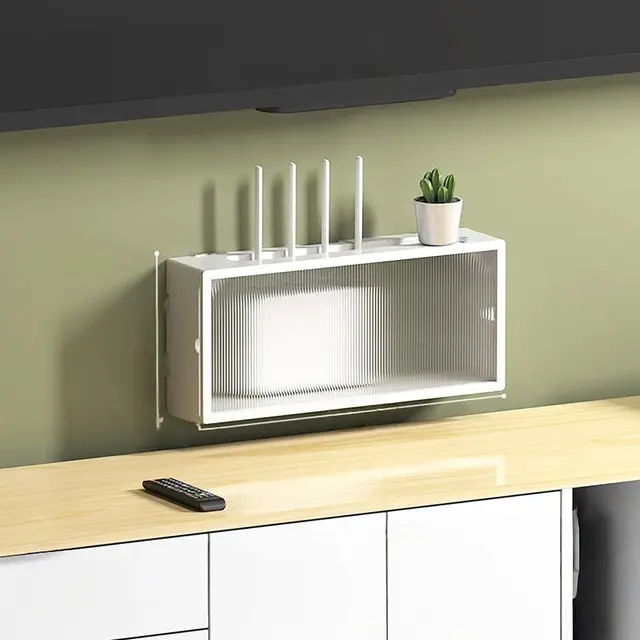 Multimedia-Anschlussdose,Wandmontiertes Router-Aufbewahrungsbox,mit Mattierter Leiterplatte,für Wohnzimmer Hotel Büro Schlafzimmer.(Wit,45.4x10x20cm)