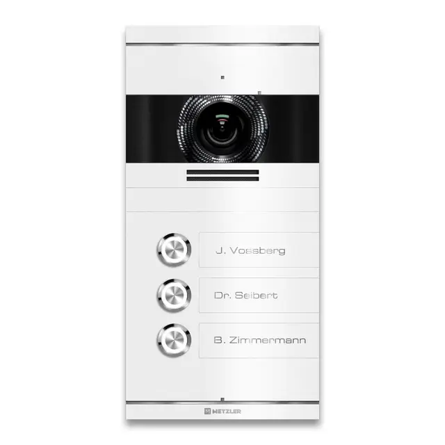 Metzler Video Türsprechanlage 3 Familienhaus | Türklingel mit Kamera FullHD | Opt. 7" Monitor | Smartphone App | Mit Anschluss für Türöffner | Anschluss: 2-Draht IP | Verkehrsweiß | VDM10 2.0 Colson