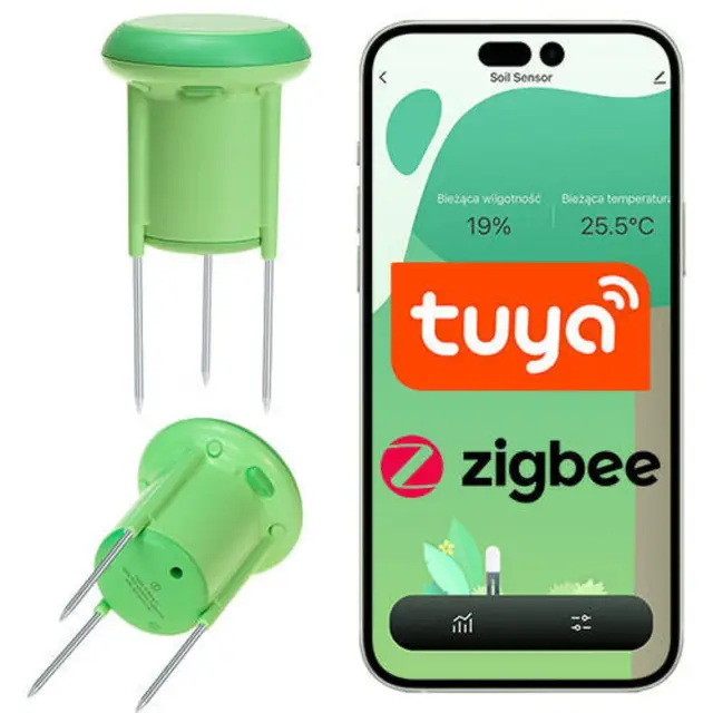 Sone Smart One intelligenter ZigBee-Bodensensor für Tuya App – misst Bodenfeuchtigkeit & Temperatur, IP66 wasserdicht, Smart Szenen & Alarm, Gartenbewässerung, 5–60 Min Intervall, 30 m Reichweite