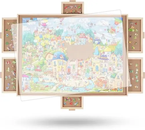 2000 Teile rotierendes Puzzlebrett mit 6 Schubladen und Abdeckung, 72,4 x 102 cm tragbarer Holzpuzzletisch für Erwachsene, Lazy Susan Spinning Puzzle Boards Mama
