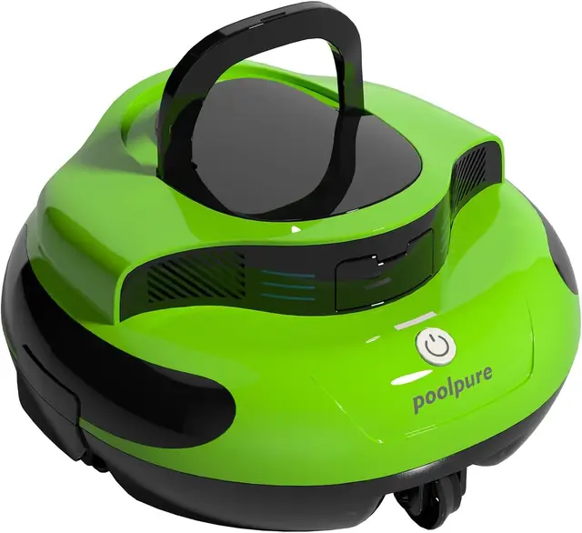 POOLPURE 2026 Akku Poolroboter: Kabelloser Poolsauger mit 100 Min. Laufzeit, Automatischer Poolreiniger für Flache Aufstellbecken bis 90m², IPX8, Dual-Motor & Abnehmbare Lenkrollen,grün