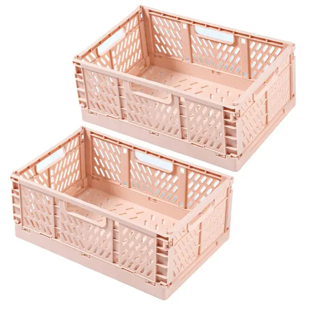 Spesh 2 Stücke Klappboxen Faltbar Aufbewahrungskorb Plastik Klappkisten Kunststoff Stabil Lagerkisten für Kinderzimmer,Küche,Arbeitszimmer (Rosa, 30*20*12cm)