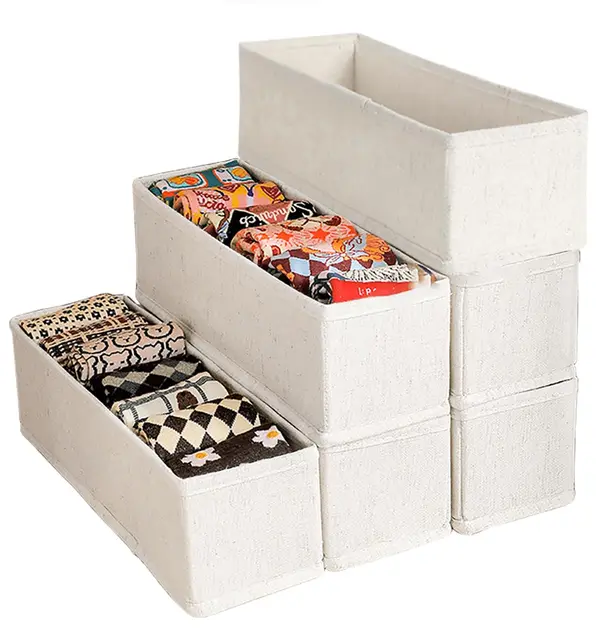Faltbare Mini Schubladen Organizer für Kleidung, 6 Stück, Kleine Stoff Schubladen Organizer Korb für Kinderzimmer, Stoff Organizer für Socken Unterwäsche Gürtel (6 Hellbeige)
