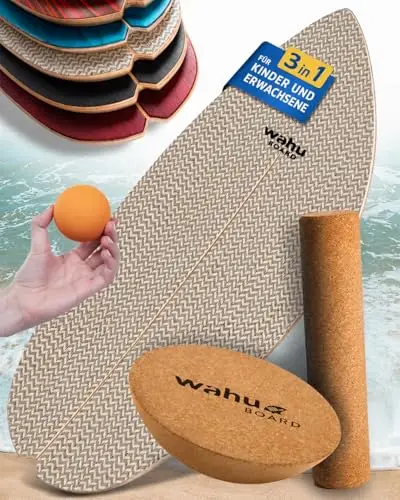WAHU Balance Board - einzigartiges Board inkl. Halbkugel und Rocker Shape - Surf Balance Board - Gleichgewichtstraining für Kinder und Erwachsene - Board 100% Echtholz