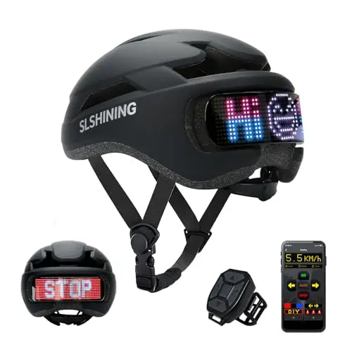 TMEOIIPY Intelligenter App-programmierbarer Fahrradhelm mit Rückseitigem LED-Display und USB-Aufladung, Fahrradhelm Erwachsene: Herren, Damen, mit Blinker-Fernbedienung