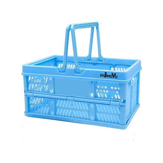 ZHJINGYU Klappbox 20L, Klappkiste mit Griff(38 * 25 * 20cm) Klappkorb, Einkaufskorb Plastik für Küche Schlafzimmer Badezimmer Büro (Blau)