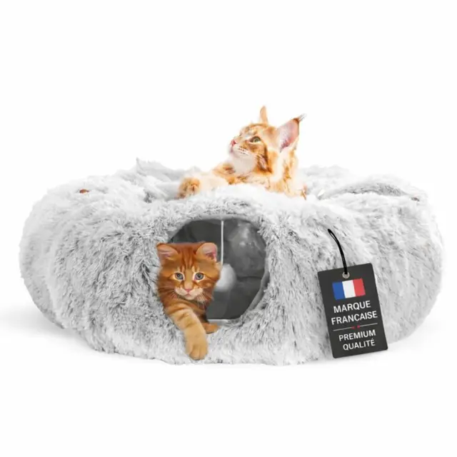One PETS-TOP Katzentunnel – Tunnel für Katzen Rund mit Schlafplatz & Bed – Katzentunnel XXL Große Katzen – Donut Rascheltunnel aus Plüsch – Cat Tunnel