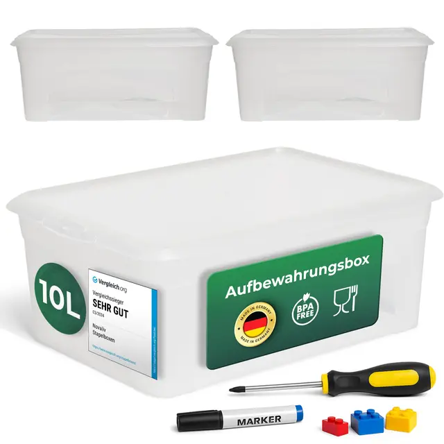 Novaliv Aufbewahrungsbox mit Deckel 10 L 3er-Set