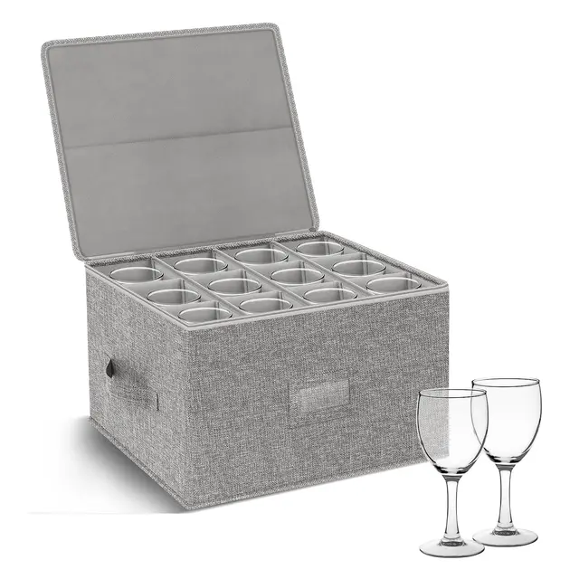 Kukikan Aufbewahrungsbox für Weingläser, Harte Schale Stielgläser Aufbewahrungsbehälter, Umzugskartons Gläser, Gläserkarton mit Trennwänden für 12 Kristallglaswaren, Weinglas, Champagner Gläser