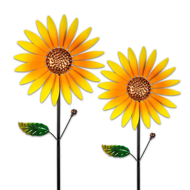 pearlstar Sonnenblume Windrad Metall 2er-Pack mit Metallpfahl, 94 x 25 cm