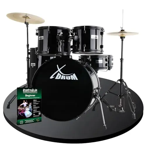 XDrum Rookie 22" Standard Schlagzeug Komplettset Black - Ideal für Einsteiger - Stylische Hardware in schwarz - Inkl. Drumsticks 5B, Aufbauanleitung und Schlagzeugschule - Schwarz