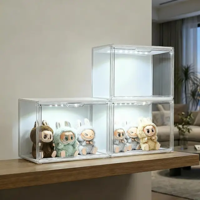 GUDEMAY Acryl-Vitrine mit LED-Beleuchtung und Magnetverschluss 3er Set