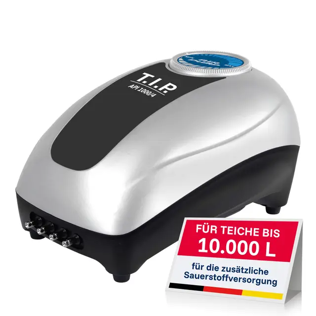 T.I.P. Teichbelüftungsset API 1000/4, regelbare Pumpe 450–900 l/h – Belüfter für Teich & Aquarium, inkl. Zubehör, Eisfreihaltefunktion, leise & energiesparend