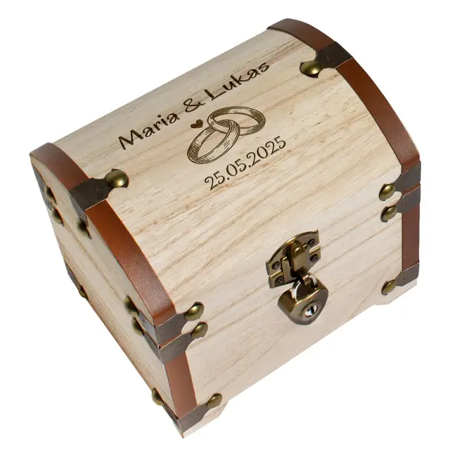 True Statements Personalisierte Schatztruhe mit Gravur & Schloss – Hochzeitsgeschenk für Brautpaar – Geldgeschenk Verpackung Hochzeit – Erinnerungsbox Schatzkiste - Holz, 14,5x11,5x13 cm