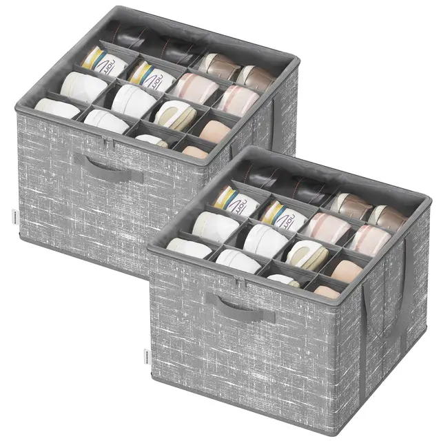 SONGMICS Schuh-Organizer, 2er Set, jeder für bis zu 16 Paar Schuhe, Schuhaufbewahrung, Griffe, transparenter Deckel, für Schlafzimmer Eingangsbereich Kleiderschrank, schilfgrau LSP602G01
