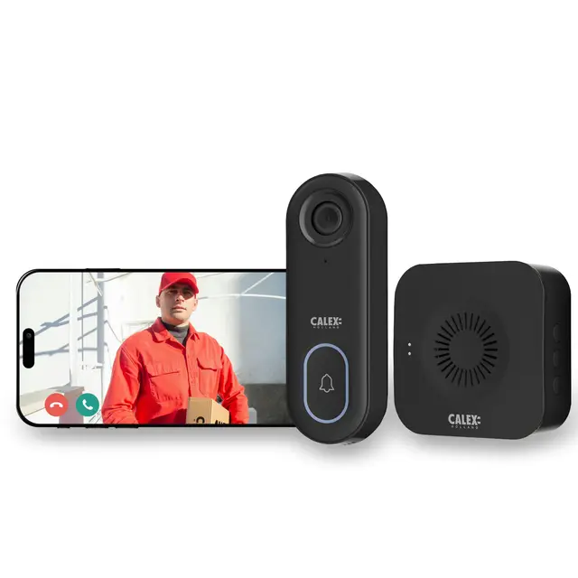 CALEX Smart Security Video-Türklingel, Full HD 1080p Kamera mit App-Steuerung, 2-Wege-Audio, Nachtsicht, Bewegungserkennung, Cloud & SD-Speicher, wasserdicht, inkl. Chime, Schwarz