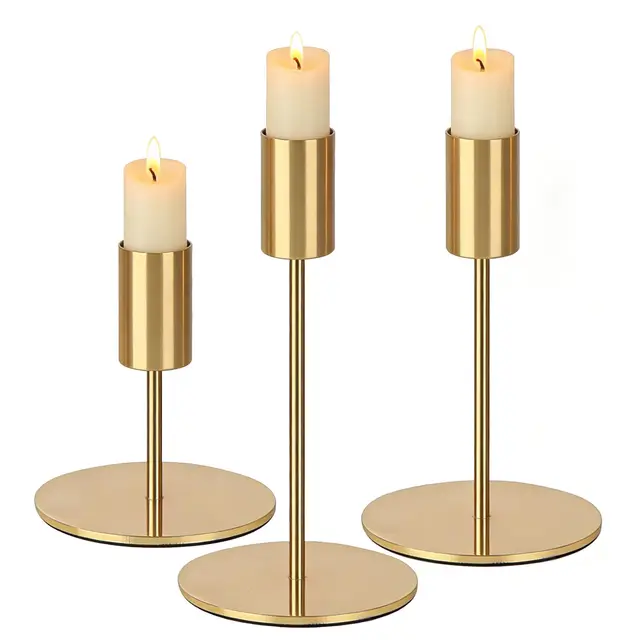 3 StüCk Kerzenständer Gold Kerzenhalter für Stabkerzen aus Metall Goldene Kerzenleuchter in 8,5/14/16 cm, Tischdeko für Hochzeit, Geburtstag, Dinner und Zuhause