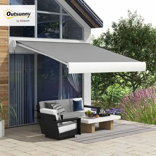Outsunny Gelenkarmmarkise Elektrische Markise mit Handkurbel Fernbedienung Automatisch Balkonmarkise Vollkassettenmarkise Sonnenmarkise Kassettenmarkise Sonnenschutz 295 x 250 cm Hellgrau